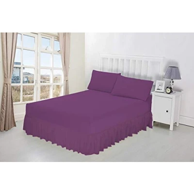 Image of Luxury Percale Frilled Valance Fitted Sheets 14 Colours in Single, Double, King, Super King (Double, Purple)