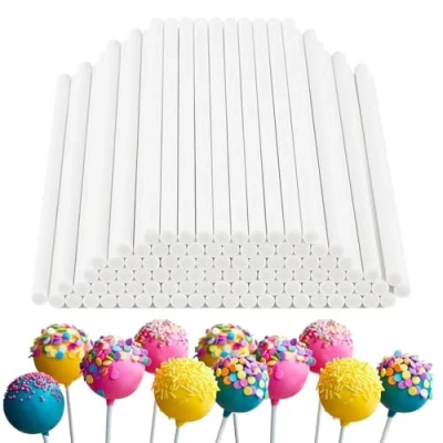 Image of TRKETK 100 Pcs Cake Pop Sticks, Lollipop Making Tools 4 Inch Reusable Sticks Lolly Paper Rods White Safety Craft Topper for Candies Cookies and Dessert