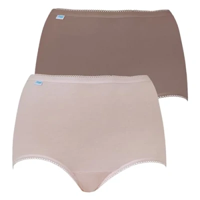 Image of Sloggi 2 Pack Originals Maxi Full Briefs Womens Ladies Underwear Undies Panties, Pink/Brown, 14