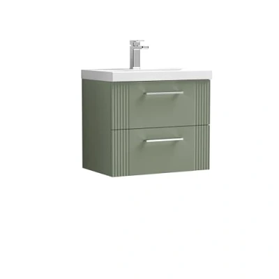 Image of Balterley Retro 2 Drawer Wall Hung Vanity Unit with Mid Edge 1 Tap Hole Ceramic Basin 600mm Satin Green