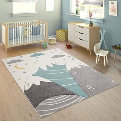 Image of Paco Home Kids Rug Nursery Girls Boys Blush 3D Mountain Pattern Modern, Size:133 cm square