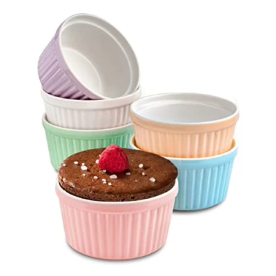 Image of Praknu Ramekins Set of 6 Ovenproof Ceramic 200ml Non stick Souffle Dishes Heat Proof Baking for Creme Brulee/Cupcakes