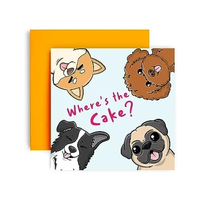 Image of Huxters Happy Birthday Card from the Dog Where&#039;s Cake for him and her gifts men Women Mum Gift Funny Dad 14.8cm