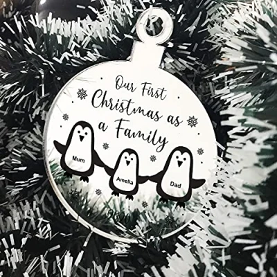 Image of Personalised Our First Christmas As A Family Engraved Bauble New Baby Gift Keepake