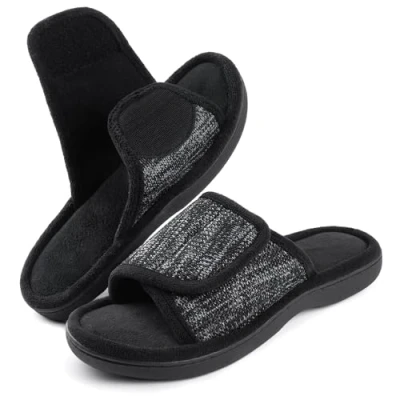 Image of RockDove Men&#039;s Adjustable Wrap Memory Foam Slide Slipper, Size 10/11 UK Men, Black