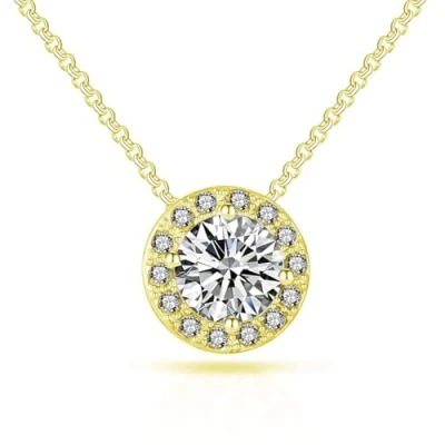 Image of Philip Jones Gold Plated Halo Necklace Created with Zircondia® Crystals