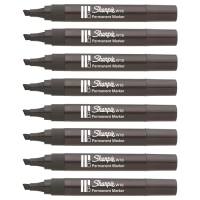 Image of Sharpie W10 Permanent Markers Chisel Wedge Tip Black Ink Pack of 8