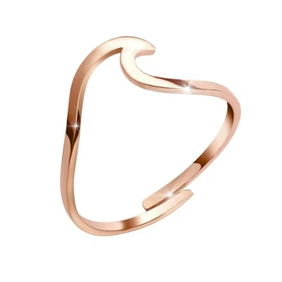 Image of GD GOOD.designs EST. 2015 Ring Wave Rose Gold for Ladies Waterproof Adjustable Stainless Steel Finger I COLOUR Incl. gift box