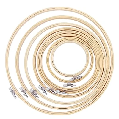 Image of Worown 8 Sizes (10, 13, 15, 18, 20, 23, 26 &amp; 30cm) Bamboo Embroidery Hoops, Adjustable Sewing Circle Rings, Wooden Round Cross Stitch Hoops for Hand Crafts