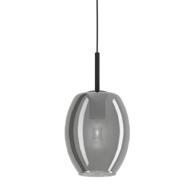 Image of EGLO Pendant lighting Cadaques, ceiling light fitting, hanging lamp for dining room made of black metal and smoked glass in transparent black, E27 socket, Ø 7“