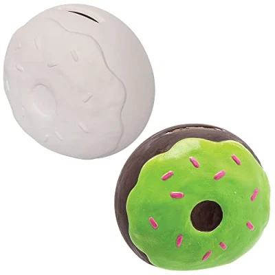 Image of Baker Ross FC781 Doughnut Ceramic Coin Banks Pack of 2, Painting for Kids, Money Box Craft Kit Kids