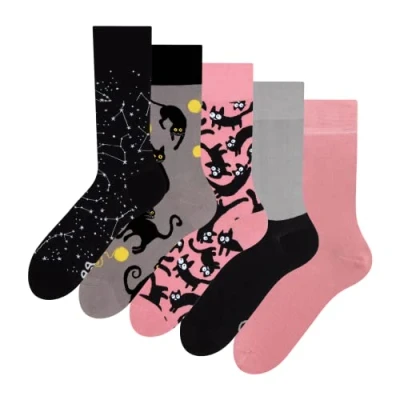 Image of Dedoles Unisex Socks for Women, Men &amp; Kids Cotton Funny Designs Football Bicycle Horses Plants Firefighter Gift Mismatched, Design: Pink Cats, Colour: Multicolour, Size: 8 9.5 W / 9 11 M UK