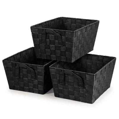 Image of EHC Storage baskets set of 3, for shelves, Boxes Organiser Hamper Basket, Black