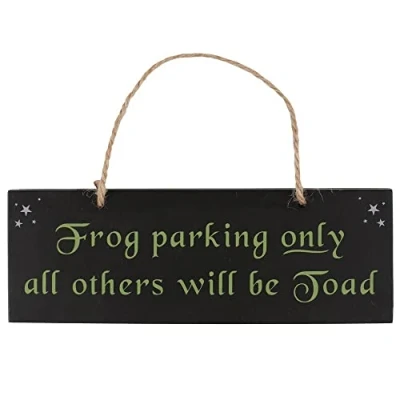 Image of Dashing Black MDF Frog Parking Hanging Sign 7cm x 20cm (1 Pc.) Decor, Premium Quality Outdoor Accent Perfect for Gardens &amp; Patios