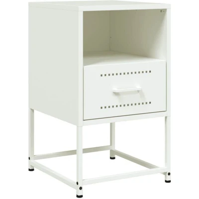 Image of vidaXL Bedside Cabinet Nightstand Side Table/Steel Furniture/Industrial Style/White Steel/Bedroom/Living Room/Study with Ample Storage 36x39x60.5 cm