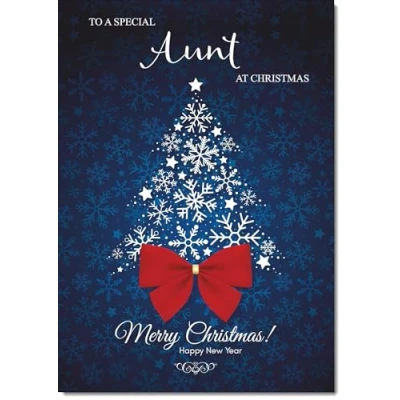 Image of doodlecards Aunt Christmas Card Blue Abstract Tree Medium Size with Plain Red Envelope, 21 x 15cm