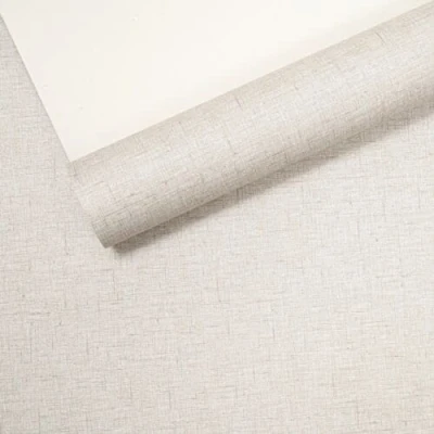 Image of SOPHIE LAURENCE Concrete Effect Wallpaper in Distressed Grey with Linen Texture for Office and Kitchen Taupe Heavyweight Shimmering Metallic Finish