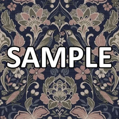 Image of World of Wallpaper Folk Themed Birds Floral Patterned Matte Finish Textured Sample for Living Room and Bedroom Navy Blue 946104