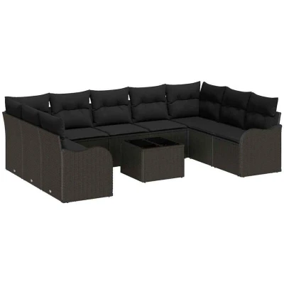 Image of vidaXL 10 Piece Garden Sofa Set with Cushions Beige Poly Rattan