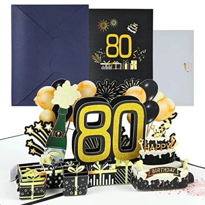 Image of Joyoldelf 80th Birthday Cards for Women, 3D Pop up Men, Greeting with Envelope Women Mothers Men Friends Romance Gift Card