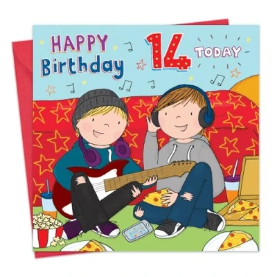 Image of Twizler 14th Birthday Card for Boys Guitar Music Age 14 Happy Boy Son Year Old Childrens Grandson Fourteen Tween