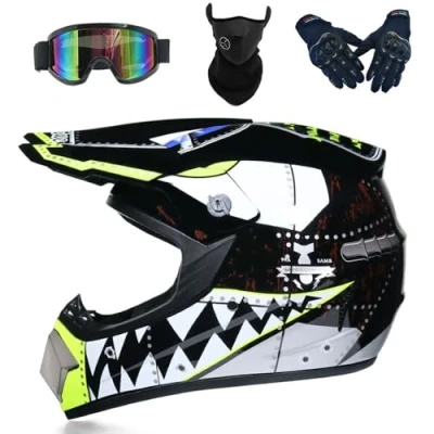 Image of Motocross Motorcycle Cross Helmet with Gloves Mask Goggles, Youth Kids Dirt Bike Helmets, Off Road Crash Protective Gear(Grey,S(52 53cm))