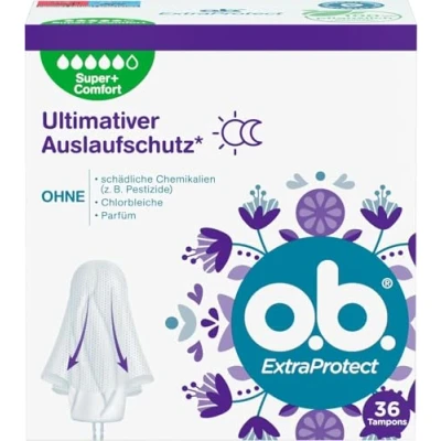 Image of o.b. ExtraProtect Super + Comfort (Pack of 36), Tampons for Very Strong Days, Dynamic Fit Technology &amp; Extra Protective Wings up to 100% Leakage Protection During The Period