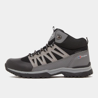 Image of Berghaus Kids’ Explorer Mid Hiking Boot with High Traction Sole, Waterproof, Breathable, Lightweight, Durable, Vegan Friendly (Black, UK Footwear Size System, Big Kid, Numeric, Medium, 6)