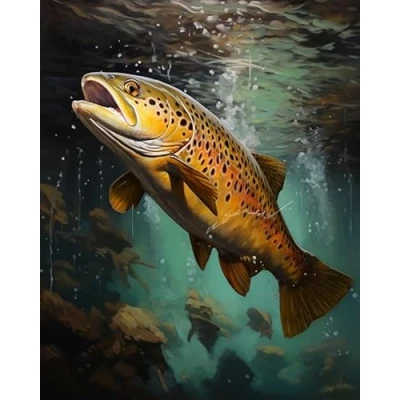 Image of Wallphantom Paint by Numbers Kits Canvas,Brown Trout Fish,DIY Acrylic Painting for Art Crafts Gift,16x20inch Frameless