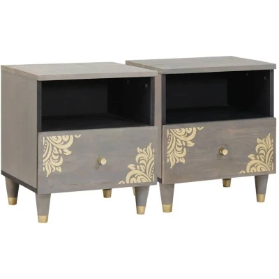 Image of vidaXL Bedside Cabinet 2 pcs Grey 40 x 33 46 cm Solid mango wood