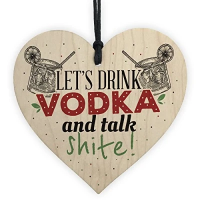 Image of RED OCEAN Vodka Novelty Funny Wooden Hanging Heart Sign Alcohol Home Bar Decor Friendship Gift Birthday Plaque