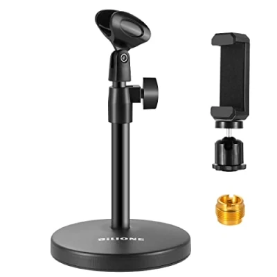 Image of BILIONE 101S 3 in 1 Multi Function Desktop Microphone Stand, Adjustable Table Mic Stand with Clip, Cell Phone 5/8 inch Male to 3/8 Female Metal Adapter,Black