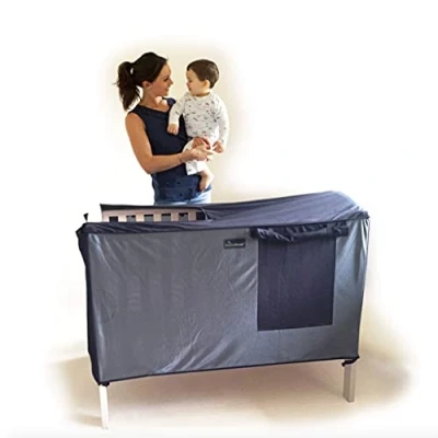 Image of SnoozeShade for Cot Beds Blackout Bed Canopy and Sleep Cover (that take a 140cm x 70cm mattress) Air permeable mesh Cat Mosquito Net