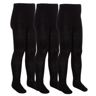 Image of Sock Snob 3 Pair Multipack Girls Bamboo School Tights Footed Soft Plain Pantyhose in Black, Grey, White, Navy Blue (3 4 Years, Black)