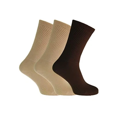Image of Women&#039;s Extra Wide Comfort Fit Diabetic Travel Socks Gentle Grip Loose Top (3 Pair Pack) (Brown Mix)