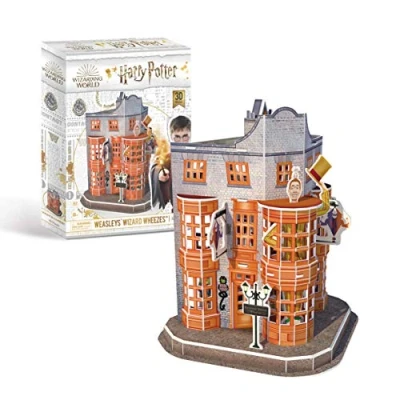 Image of University Games 7605 Harry Potter Diagon Alley Weasleys&#039; Wizard Wheezes 3D Puzzle, Yellow and Black Striped