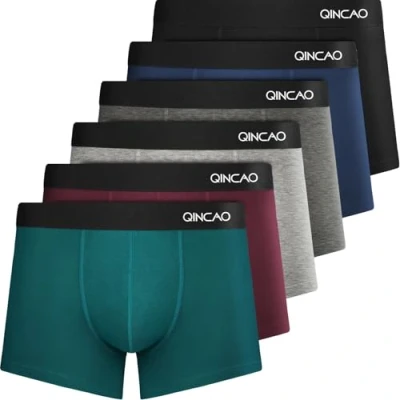 Image of QINCAO Boxer Shorts Mens 6 Pack, No Itchy Labels, Cotton Underwear Retro Trunks, Gift Set