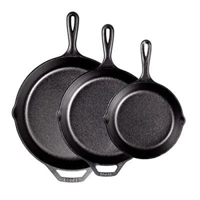 Image of Lodge Pre Seasoned Cast Iron Skillet Set Includes 8 inch Skillet, 10.25 and 12 3 Piece