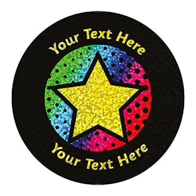 Image of 140 Personalised Holographic Sparkly Neon Star Motivational School Praise Teachers Reward Stickers 37mm Primary Teaching Services