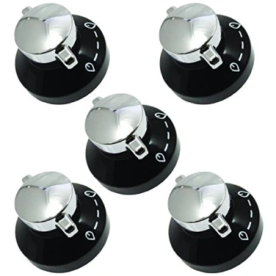 Image of New World Gas Hob Oven Cooker Knobs Flame Control Switch (Pack of 5, Black/Silver)