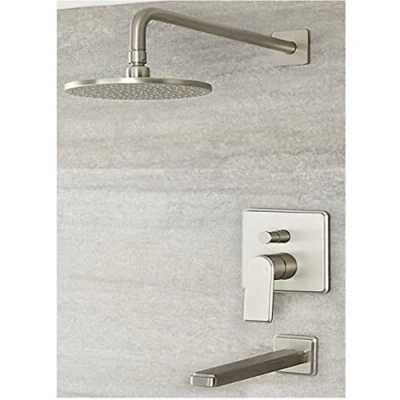 Image of Milano Ashurst Modern Manual Mixer Valve Round Shower Head Wall Mounted Bath Spout Brushed Nickel