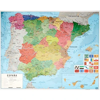 Image of Grupo Erik Map of Spain Poster Mini 40 x 50 cm Shipped Rolled Up Cool Posters Art &amp; Prints Wall