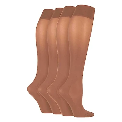 Image of IOMI 4 Pair Multipack Graduated Compression Socks 40 Denier Energising Knee High Flight (4 7, Natural)