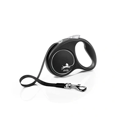Image of Flexi Black Design Tape Small 5m Retractable Dog Leash/Lead for dogs up to 15kgs/33lbs