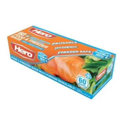 Image of 60 x Sealable Freezer Bags 3.8L Large Seal Food Heavy Duty Quart Plastic Freezable, &amp; Easy To Open Hefty, Reusable, Sandwich