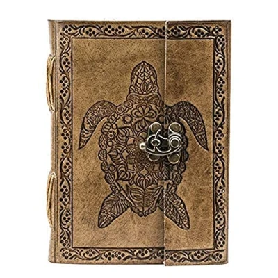 Image of OVERDOSE TORTOISE Journal Notebook Handmade Antique for Students, College &amp; Office Men Women Diary Leather Sketchbook Drawing Size 5 x 7 inches 12 17 cm A6