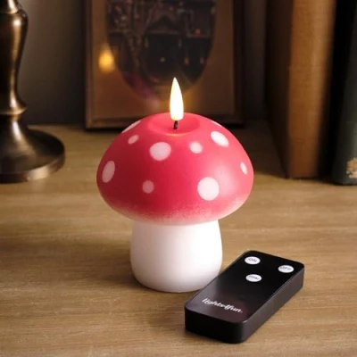 Image of Lights4fun TruGlow® Toadstool Mushroom LED Flameless Pillar Candle Battery Operated Real Wax with Timer and Remote Control Indoor Use
