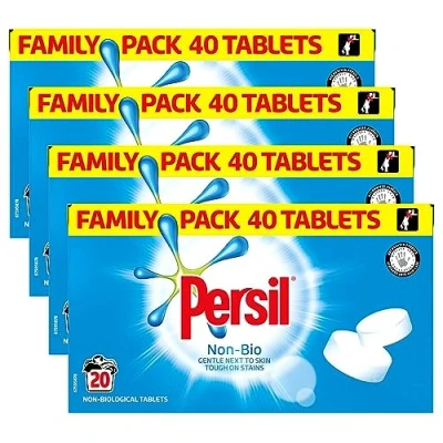 Image of Persil Laundry Tablets Family Pack Gentle next to Skin Touch on Stains New Concentrated Formula for Effortless Laundry, Non Bio 40 tablets, 20 Wash 1.2KG of 4