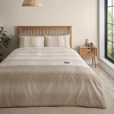 Image of Catherine Lansfield Denim Double Duvet Cover Set with Pillowcases Natural