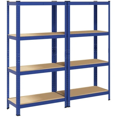 Image of vidaXL 4 Layer Blue Steel/Wood Storage Shelves Commercial/Home Adjustable Height 320kg Total Capacity Moisture Resistant Industrial Style Dimensions: 80x40x156 cm